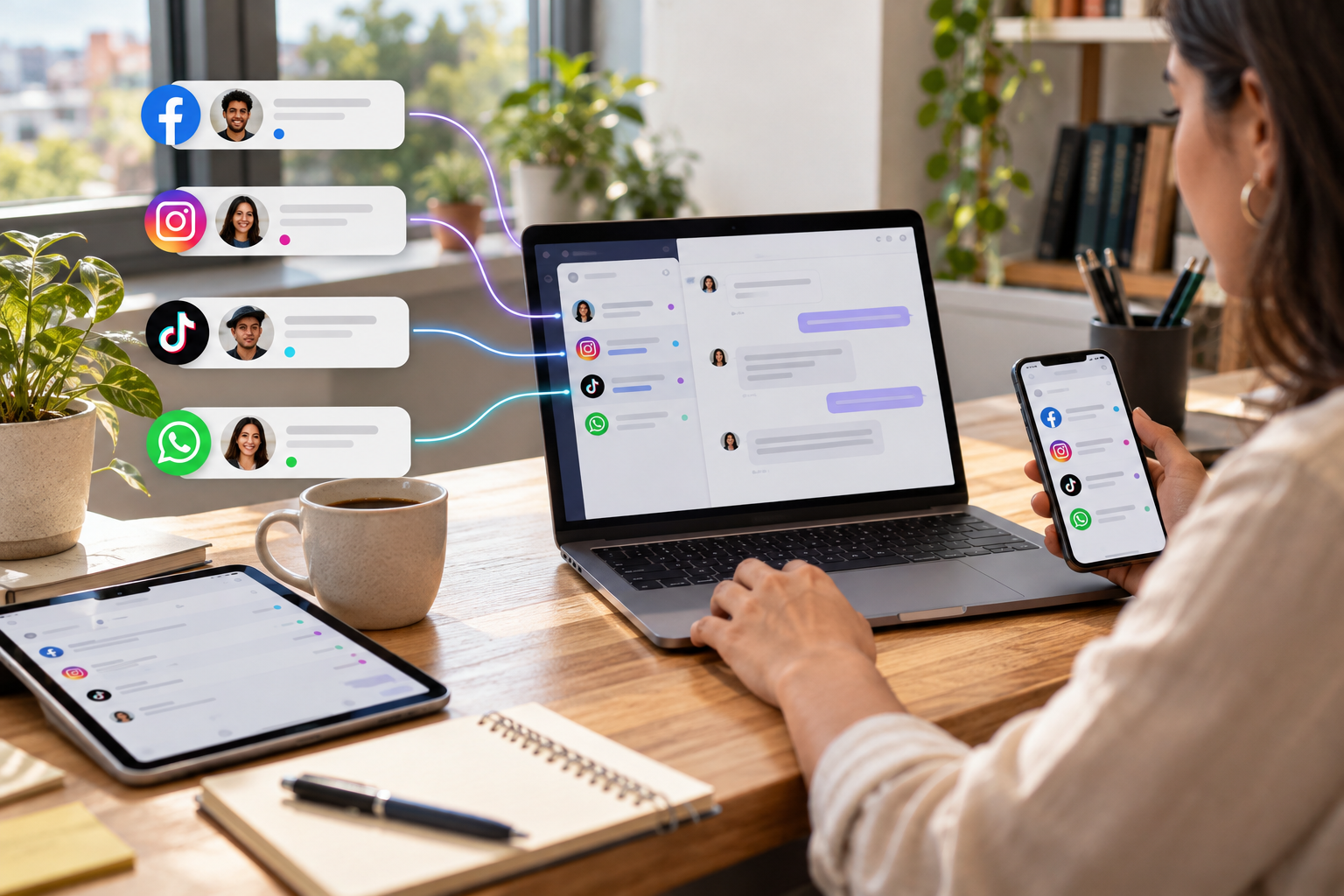Conversaciones de Facebook, Instagram, TikTok y WhatsApp organizadas en un mismo espacio de trabajo
